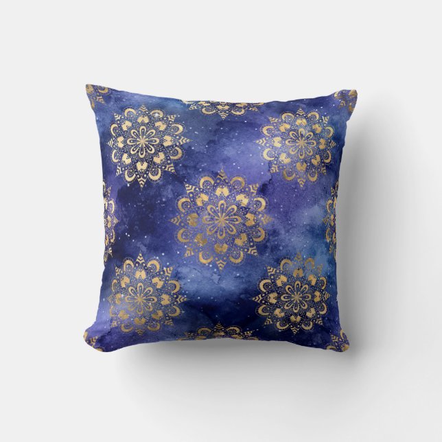 Coussin Gold & Blue Galaxy Dharma Mandala Motif (Recto)