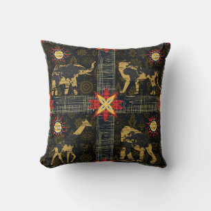 Coussin Gold Blue Red Safari Carte du monde Animaux africa