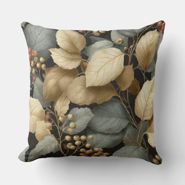 Coussin Gold Botanical Leaf Throw Pillow (Recto)