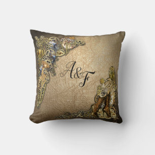 Coussin Gold & Brass Steampunk sculptures Mariage Cadeau