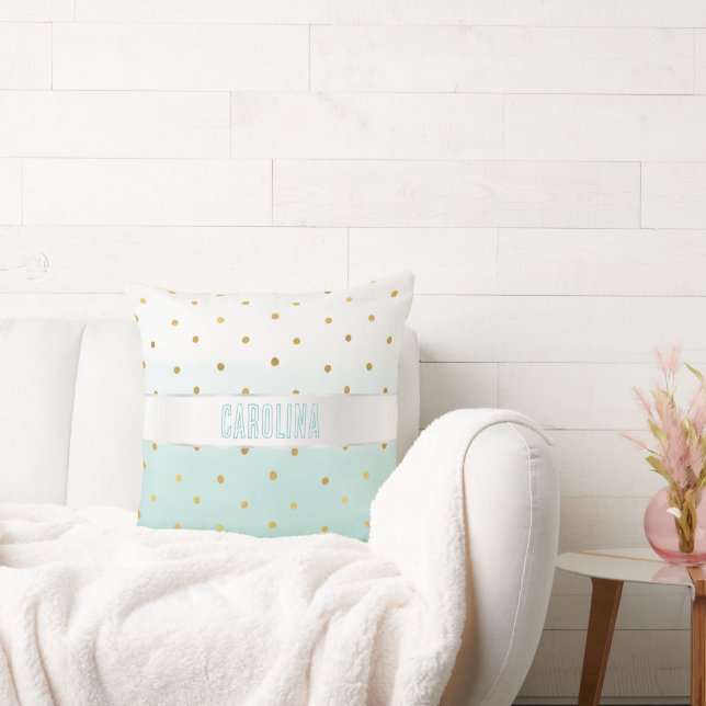 Coussin Gold Confetti Mint Aquarelle Nom (Canapé)