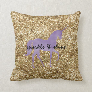 Coussin Gold Confetti Parties scintillant Purple Unicorn