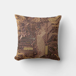 Coussin Gold Cyber Circuit Board Tech Art Electronique