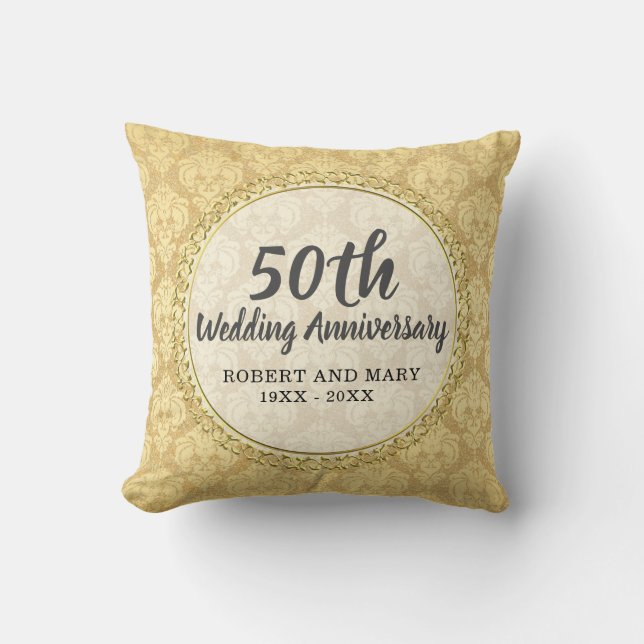 Coussin Gold Damask 50th Mariage Anniversaire cadeau (Recto)