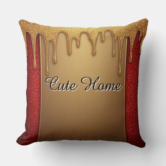 Coussin Gold Dripping Glitter Gift On Red Sparkle Backgro (Recto)