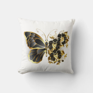 Coussin Gold flower Butterfly with Black Orchid