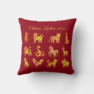 Coussin Gold Gradient chinois Zodiac Animal Rouge
