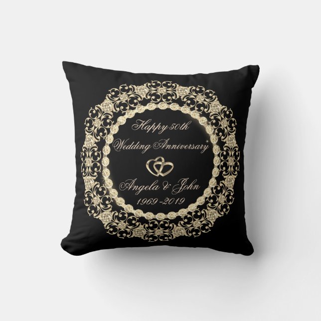 Coussin Gold Hearts Diamonds 50e anniversaire de Mariage (Recto)