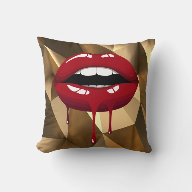 Coussin Gold Luxury Beauty Glamor Lèvres à goutte rouge à  (Recto)
