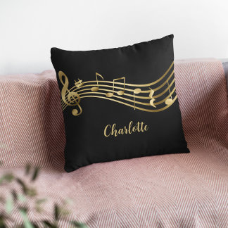Coussin Gold Music Notes sur Black Elegant Musician