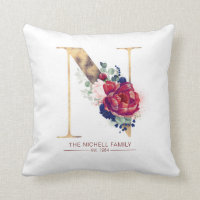 Gold N Monogramme Bourgogne Florale Rouge et Navy 