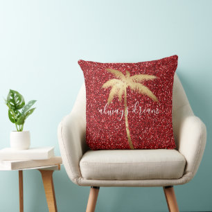Coussin Gold Palm Tree Dream Parties scintillant rouge