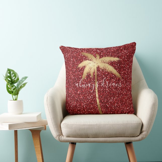 Coussin Gold Palm Tree Dream Parties scintillant rouge (Chaise)