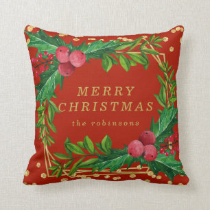 Coussin Gold Red Family Joyeux Noël Holly Parties scintill