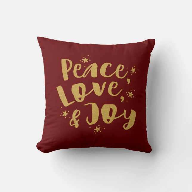 Coussin Gold Red Peace Love & Joy Christmas (Recto)