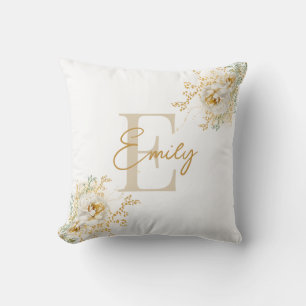 Coussin Gold Script Monogramme Nom Moderne Élégant