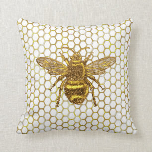 Coussin Gold Sparkling Bee Gold Hexagon Beehive