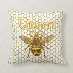 Coussin Gold Sparkling Queen Bee Gold Hexagon Beehive Thro