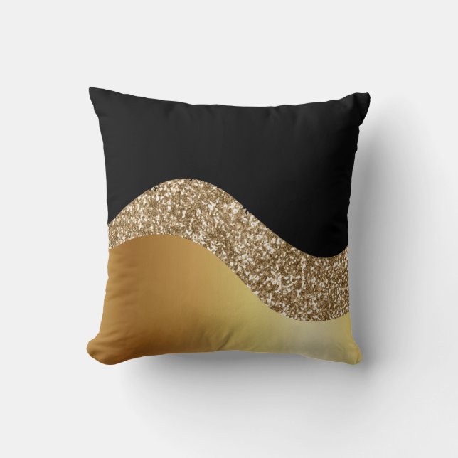 Coussin Gold Wave and Glitter on Black (Recto)