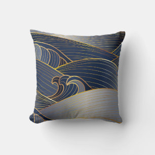Coussin Gold Wave Lines, Vintage Abstrait.