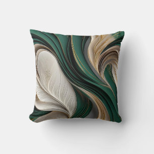 Coussin Golden Air – Émeraude et Or Flowing Abstrait