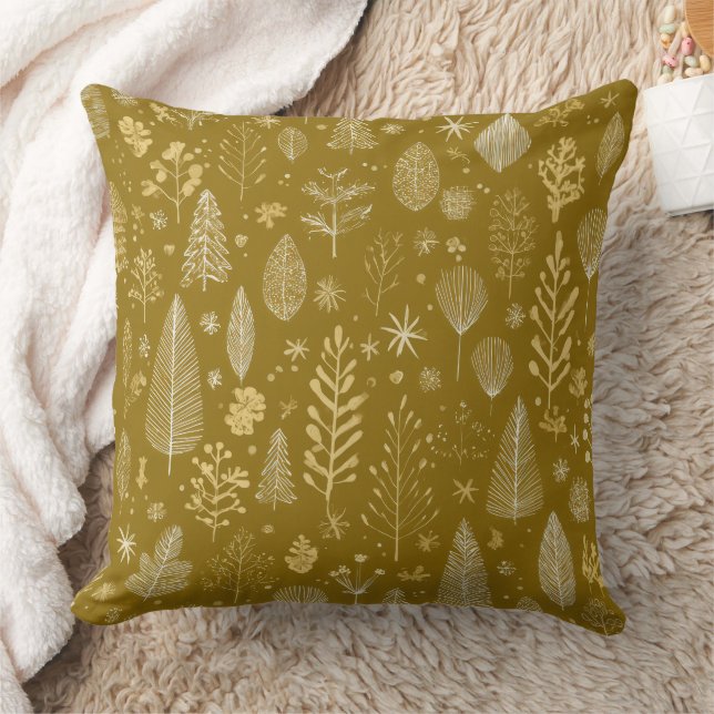 Coussin Golden Autumn Christmas Botanical Pattern (Couverture)