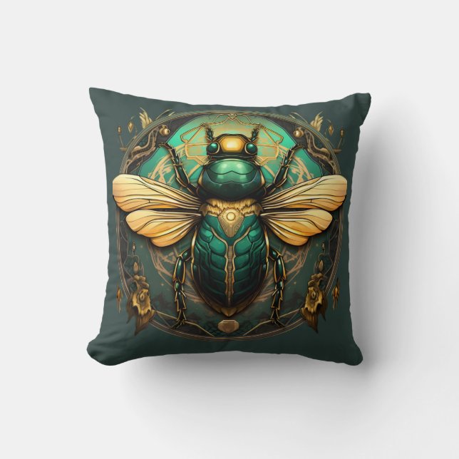 Coussin Golden Beetle Emblem Pillow - Embrace Elegance (Recto)