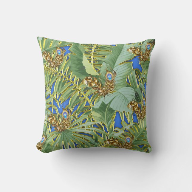 Coussin Golden Blue Peacock Temple Dreams (Recto)