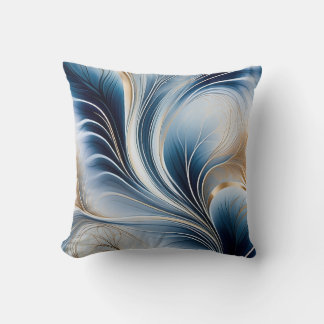 Coussin Golden Breeze - Flow of Blue and Gold Abstract Art