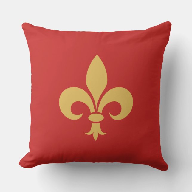 Coussin Golden Fleur de Lis sur Crimson Red (Recto)