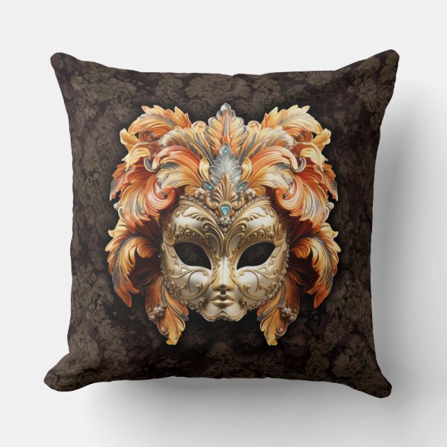 Coussin Golden Lion Mask with a Orange Feathers  (Recto)