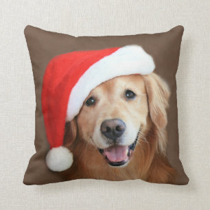 Coussin Golden retriever avec le casquette de Père Noël