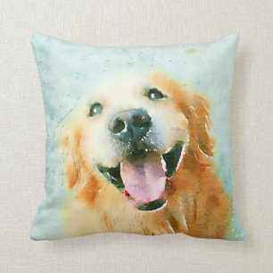 Coussin Golden retriever de sourire dans l'aquarelle
