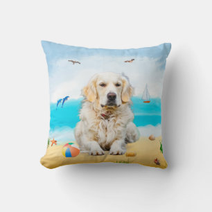 Coussin Golden Retriever Dog sur la plage