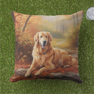 Coussin Golden Retriever en automne Leaves automne Inspire