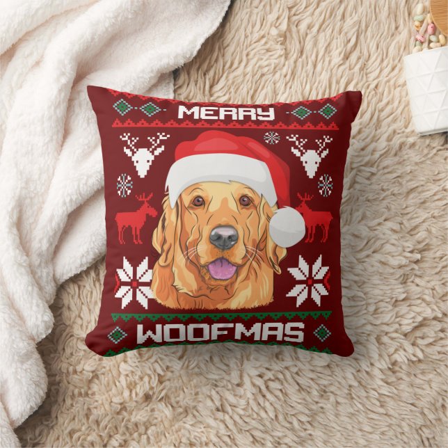 Coussin Golden Retriever Joyeux Woofmas Chien Sweatshirt (Couverture)
