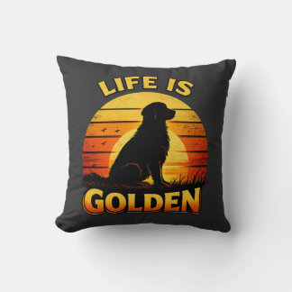 Coussin Golden retriever life is golden sunset dog pillow