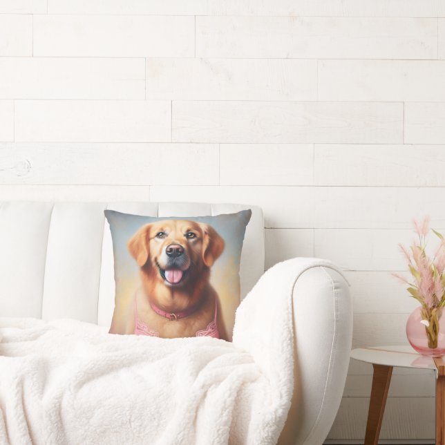 Coussin Golden Retriever portant une barre rose (Canapé)