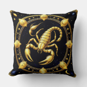 Coussin Golden Scorpion Zodiac Design avec Ornamens