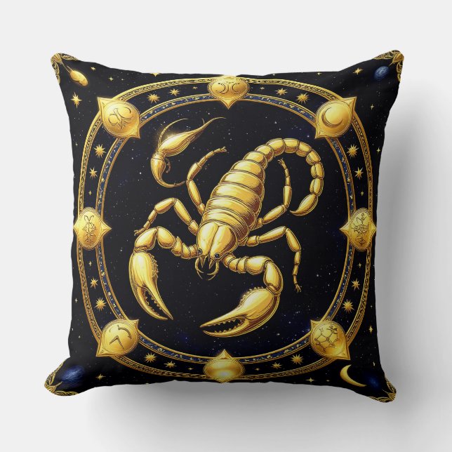 Coussin Golden Scorpion Zodiac Design avec Ornamens (Recto)