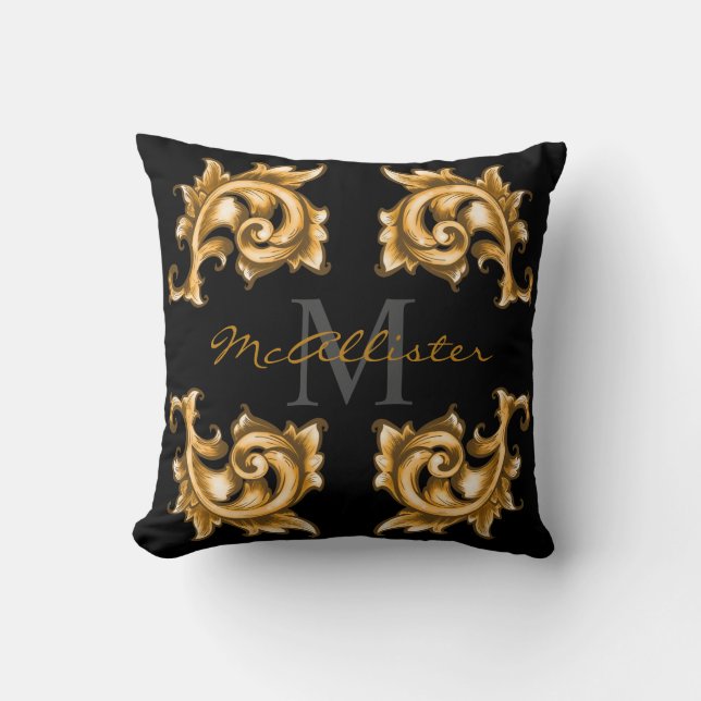 Coussin Golden Scrolled Laurels Nom de famille (Recto)
