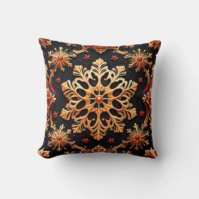Coussin Golden Snowflakes Élégantes vacances d'hiver Desig (Recto)