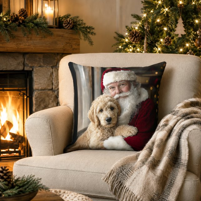 Coussin Goldendoodle avec Santa Noël de Noël mignon (Créateur téléchargé)