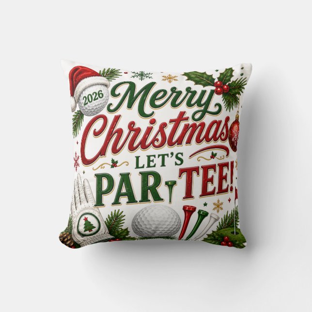 Coussin Golf Noël sur gazon vert (Recto)