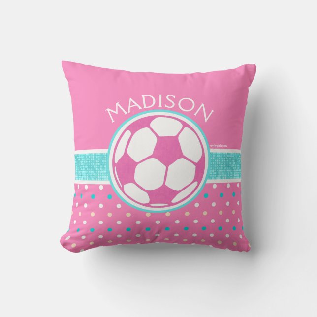 Coussin Golly Girls : Monogramme du ballon de soccer rose  (Recto)