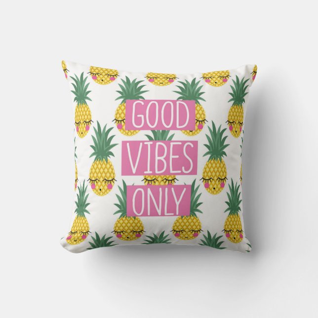 Coussin Good Vibes Pineapples Motif d'été (Recto)