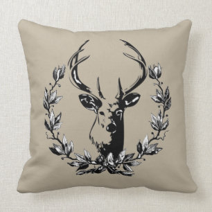 Coussin Gorgeous Vintage and Rustic Deer à Laurel Leaves
