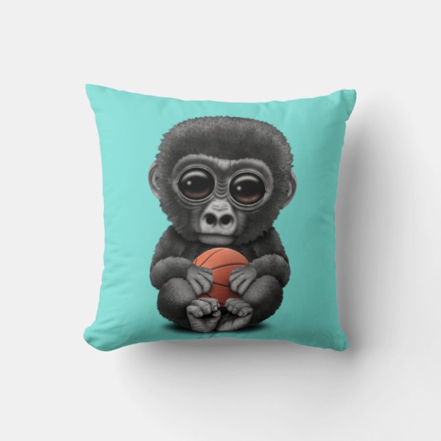 Coussin Gorille mignon de bébé jouant avec le basket-ball (Recto)