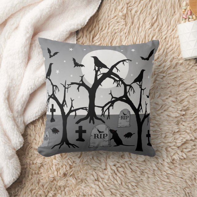 Coussin Goth Éffrayant Halloween Cemetery Graveyard Scene (Couverture)