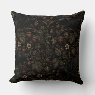 Coussin Gothic Strawberry Thieves – Dark Botanical Raven P